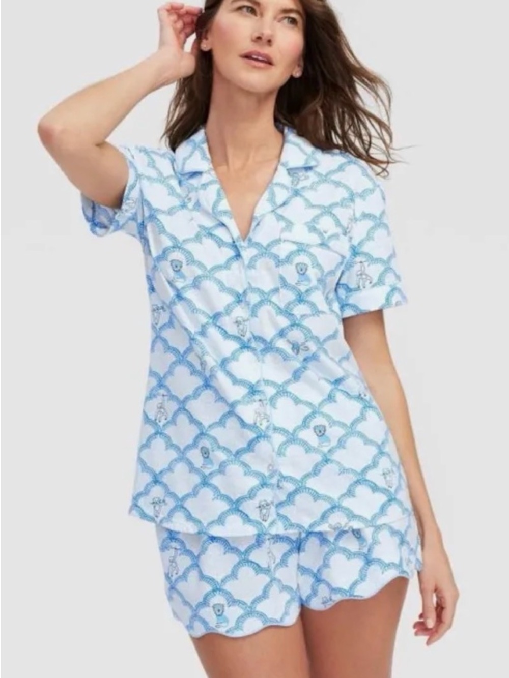 Roller Rabbit x Target Geo Trellis Blue Monkey Sloth Lion Short Pajama Set XS